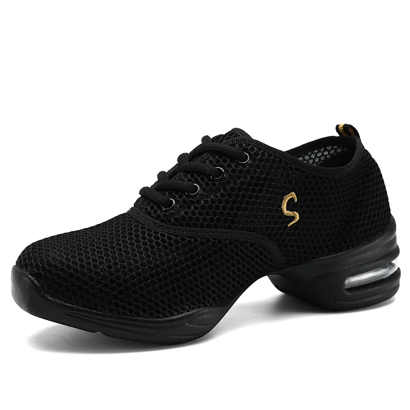 Soft Outsole Dance Shoes Woman's Breath Jazz Sports Feature Sneakers Black Ladies Modern Practice | Спорт и развлечения