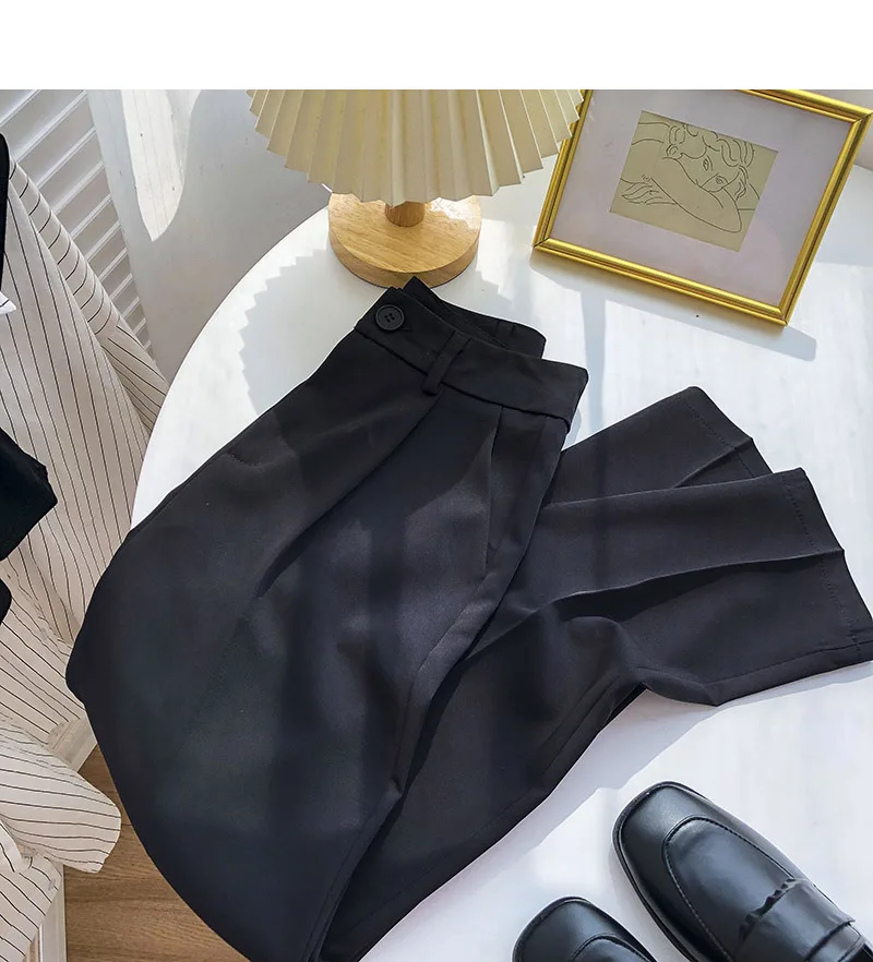 

A buckle high waist solid color suit feet pants female Korean version of all-match thin and thin pencil nine-point pants