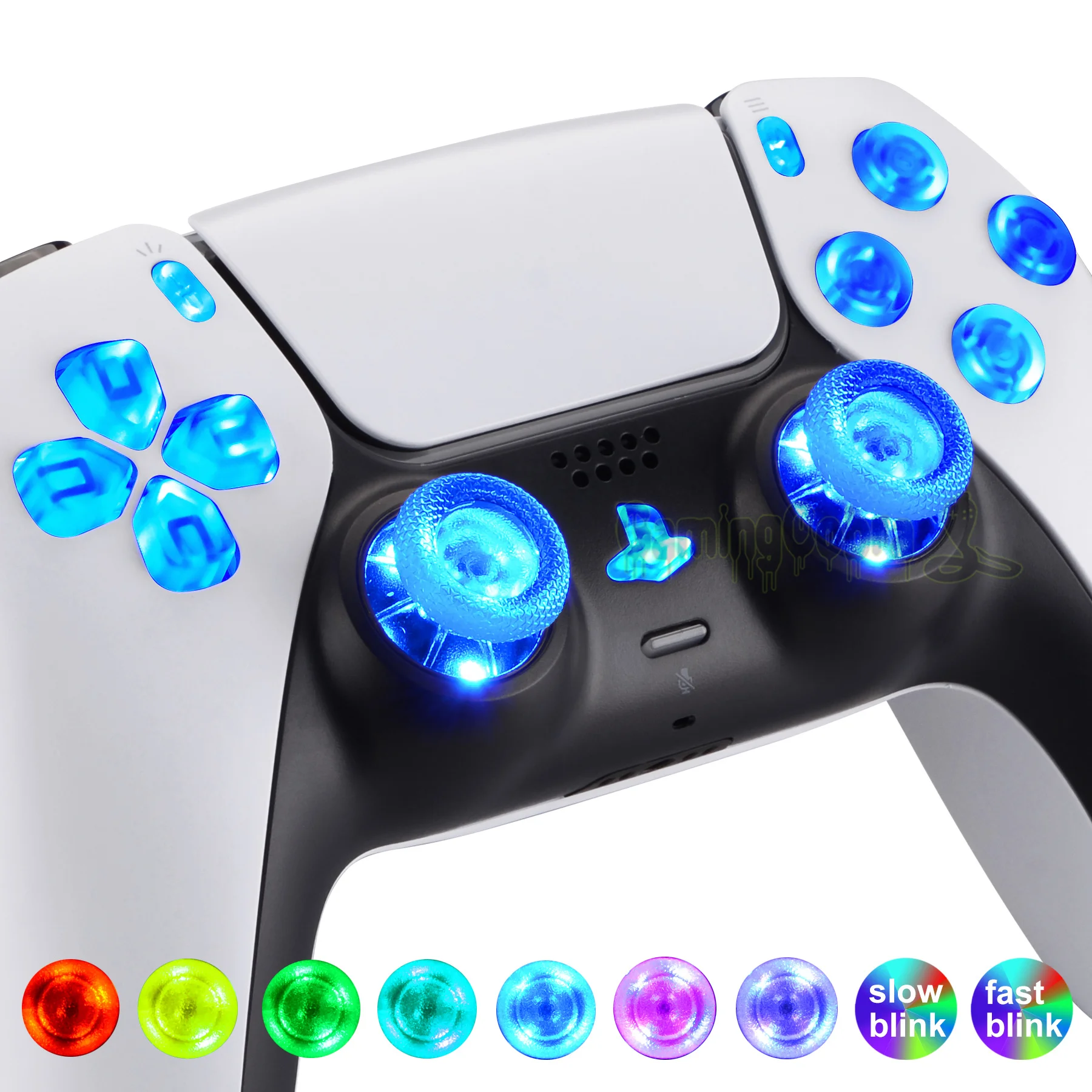 

Multi-Colors luminated D-pad Thumbstick Share Option Home Face Buttons 7 Colors 9 Modes DTF LED Kit for PS5 Controller