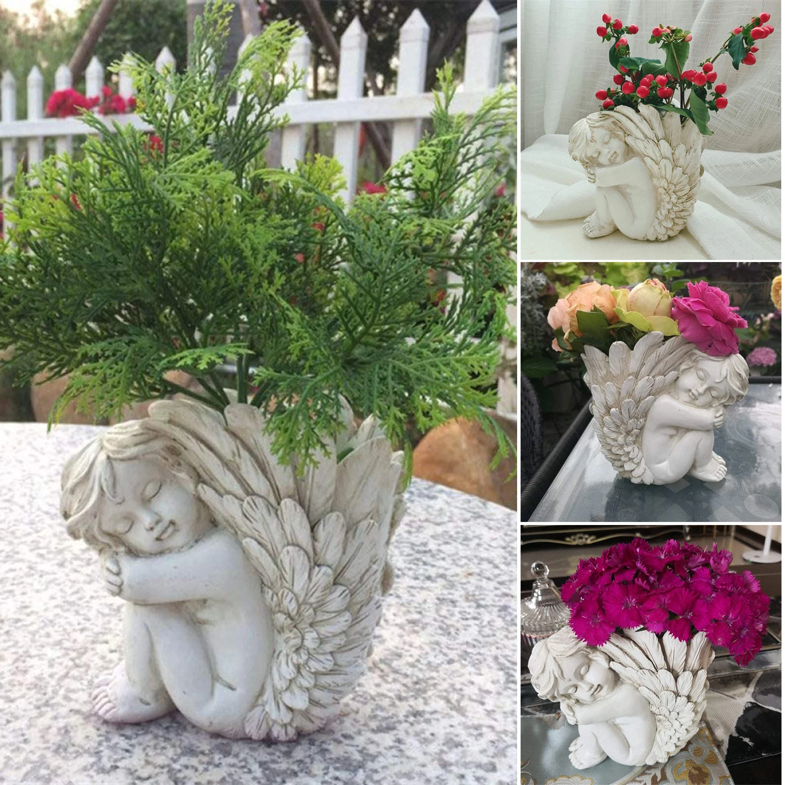 

Cupid Angel Flower Vases Vintage Angel Resin Sculptures Crafts for Home Garden Yarns Decoration REME889
