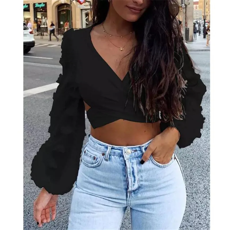 Женская блузка с глубоким V-образным вырезом топ открытой спиной сетчатая Блузка