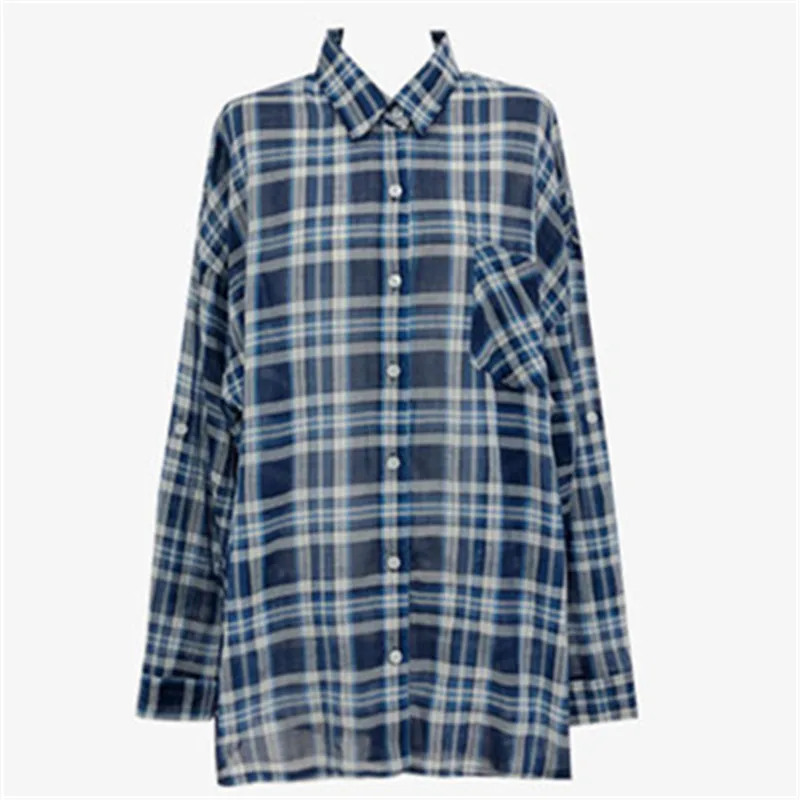 

New Plaid Shirt female Casual Blue Tops Women Short sleeve Linen Cotton Summer Girls Blouse Plus Size Women Blouses femme Blusas