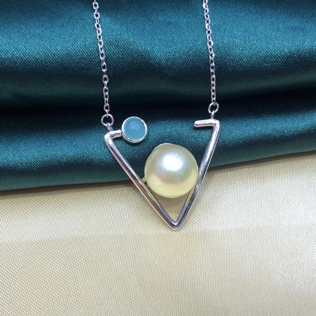 Triangle S925 Sterling Silver Necklace Findings Jewelry Base Settings Mountings Parts for Akoya Edison Pearls, Coral, Jade