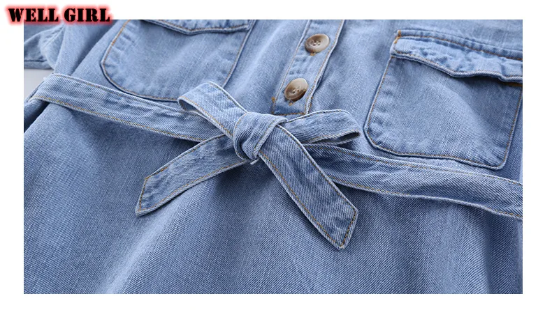 

spring autumn 2020 girls straight jeans dress long sleeve knee length vestidos denim tie belt pocket buttons 4 to 14 yrs
