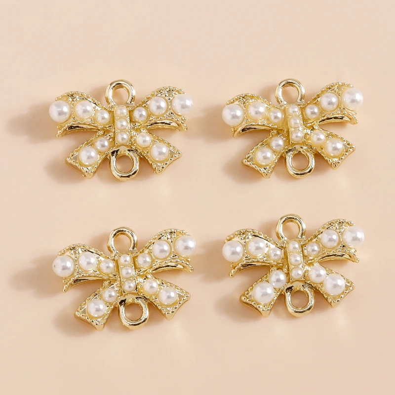 

Mix 5pcs Graceful Pearl Bowknot Heart Charms Connector Pendants for Bracelets Necklaces Earrings DIY Jewelry Making Accessories