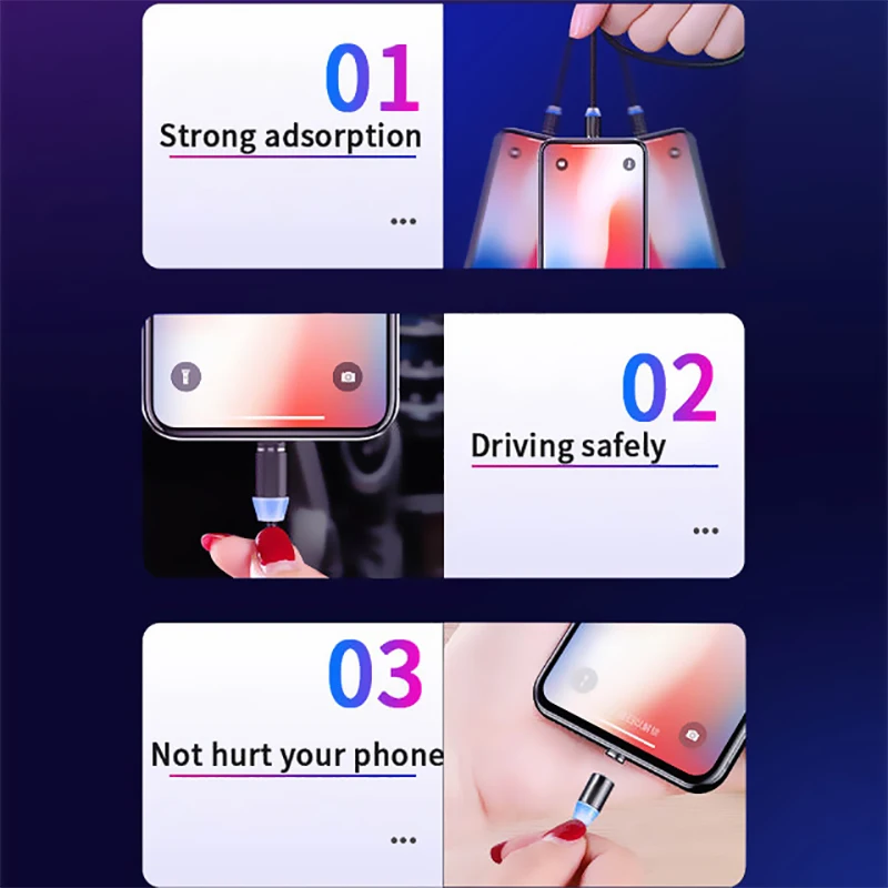Магнитный usb кабель для iPhone Huawei Samsung Type C зарядный магнитный Micro USB Мобильный