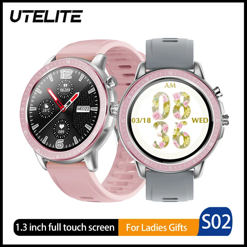 

UTELITE S02 Смарт-часы для женщин 1,3 дюйма полный сенсорный круглый экран фитнес-трекер умные часы монитор сердечного ритма для дам подарки