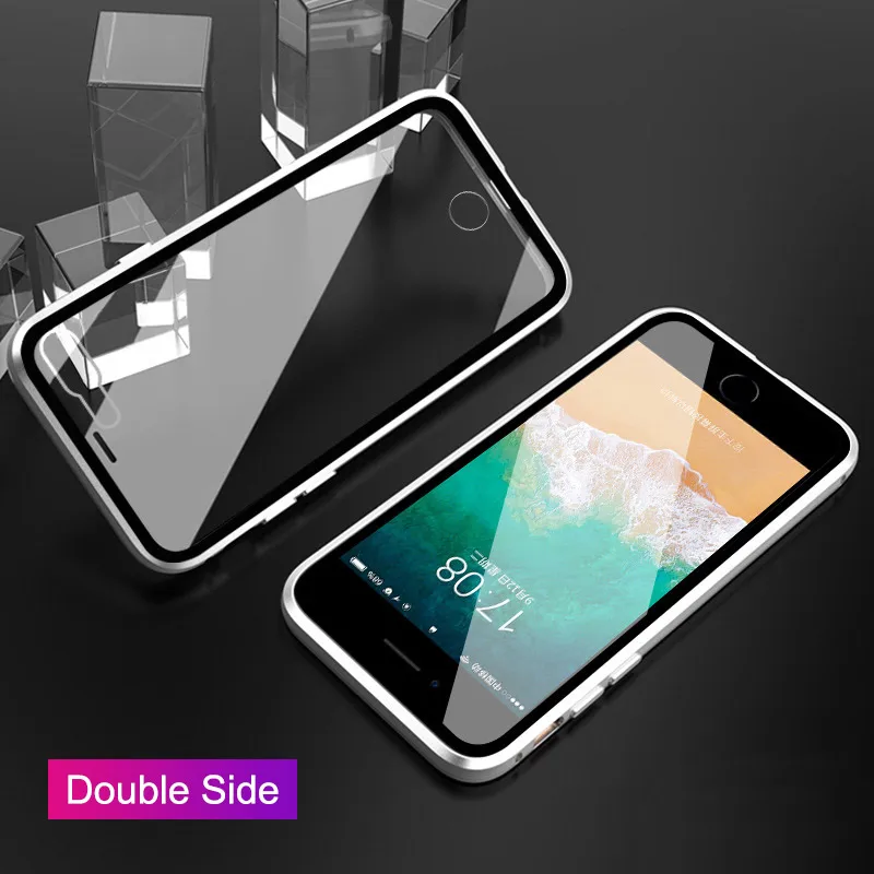 Серебристый Магнитный чехол для IPhone 11 Pro XR XS MAX X 8 7 6 6s Plus, закаленное стекло, Магнитный чехол s, чехол для iPhone 11, Capa Funda Coque - Цвет: Серебристый