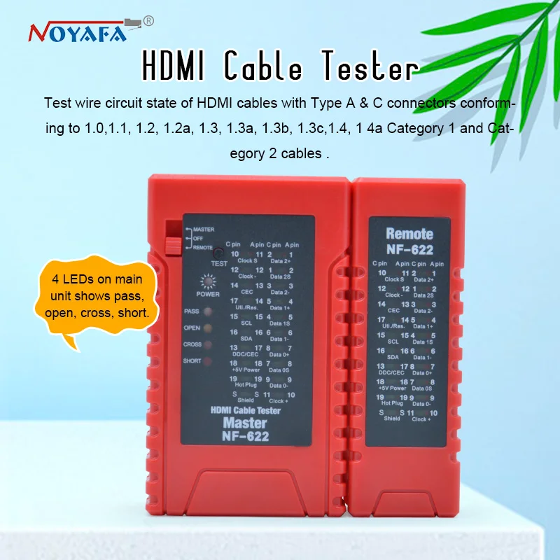 Тестер кабелей NOYAFA HDMI тестер HD короткое открытое и перекрестное состояние NF_622|cable