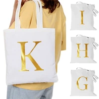 bags large capacity ladies handbags cloth canvas tote bag gold letters pattern shopping travel women eco reusable shoulder bags