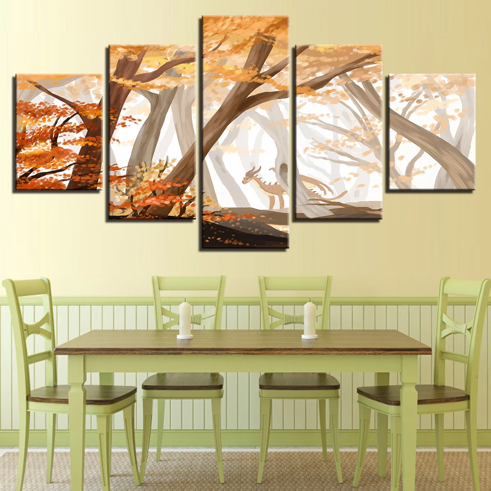 Холст фото рамки модульная 5 шт. с мультяшными рисунками животных динозавр лесной