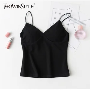 Женский укороченный жилет TWOTWINSTYLE, весенний, летний, с V-образным вырезом, на тонких бретельках, танковый корсет, на молнии, 2020