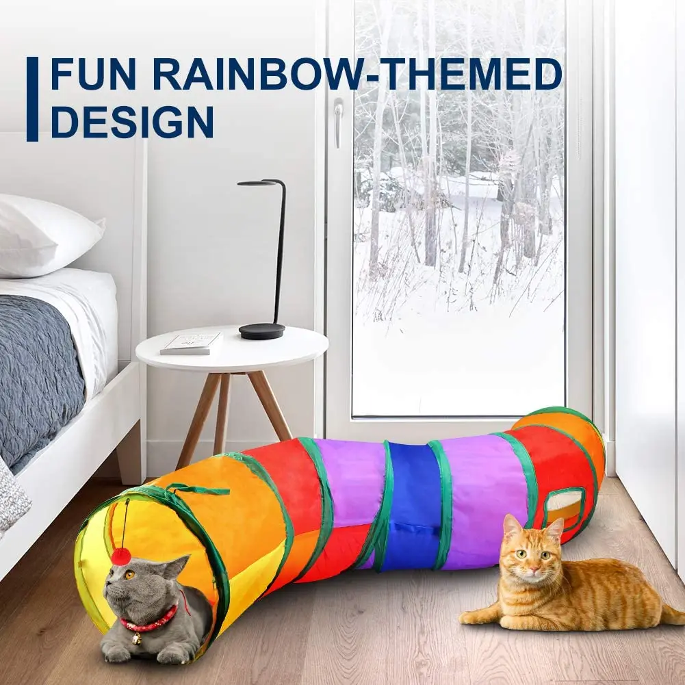 

2 Holes Cat Tunnel Kitten Toy Bulk Toys Rabbit Tunnel Funny Pet Cat Cave Tunnel Cat Play Rainbown Tunnel Brown Foldable