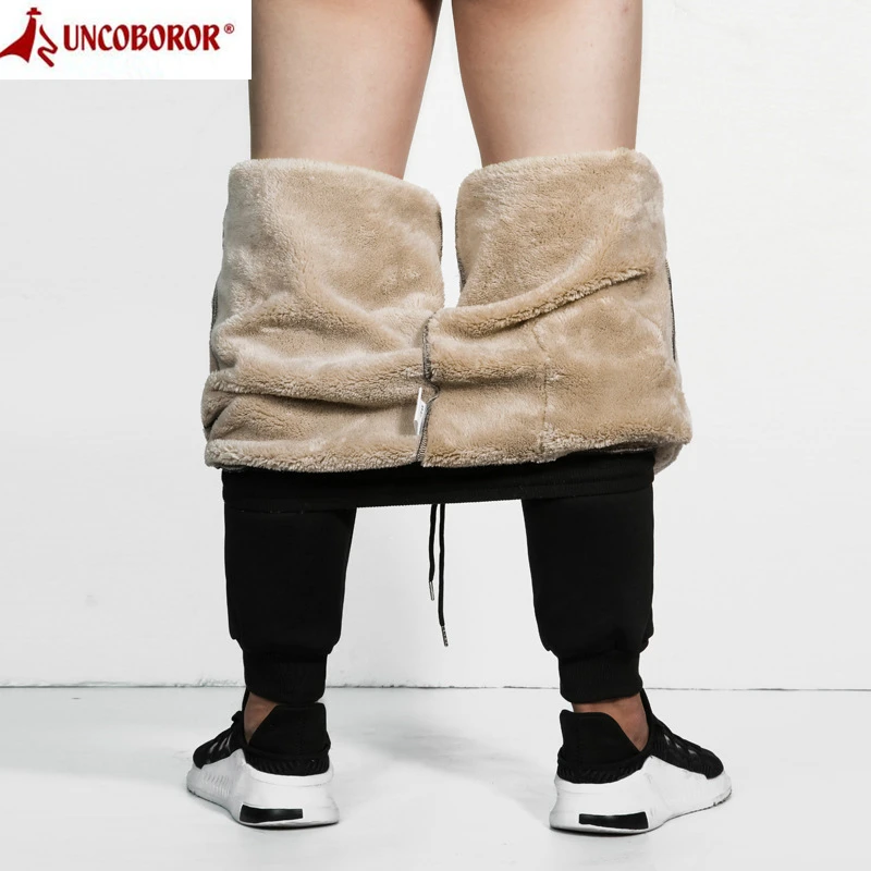 Men's Super Winter Warm Pants Outside Fleece Joggers Thick Loose Sweatpants Streetwear Heavyweight Zipper Long Trousers Men 7XL