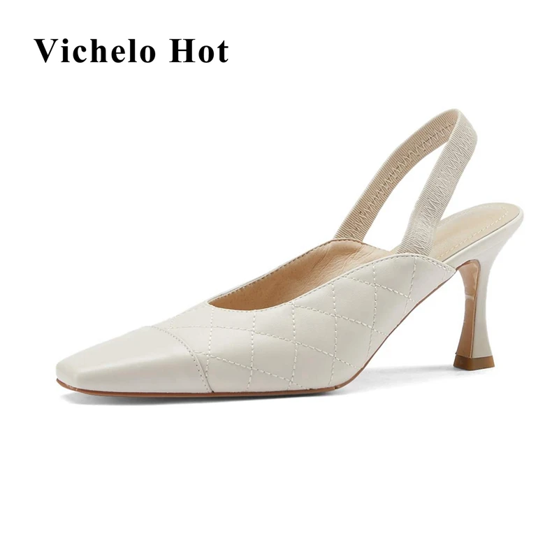 

Vichelo Лидер продаж, туфли из натуральной кожи с квадратным носком; Туфли на высоком каблуке высокого уличный стиль во французском романтичес...