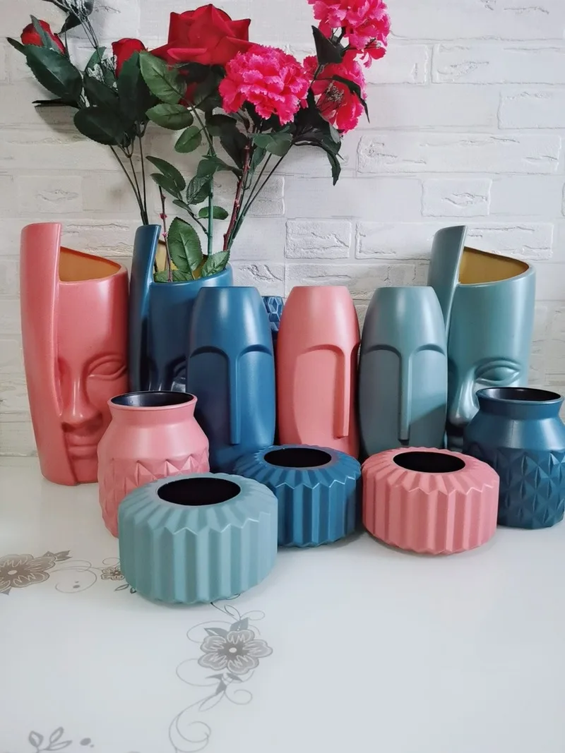 

Creative Nordic Plastic Glazed Vase Living Room Flower Arrangement Ornaments Modern Minimalist Cabinet Dried Flower Decorations