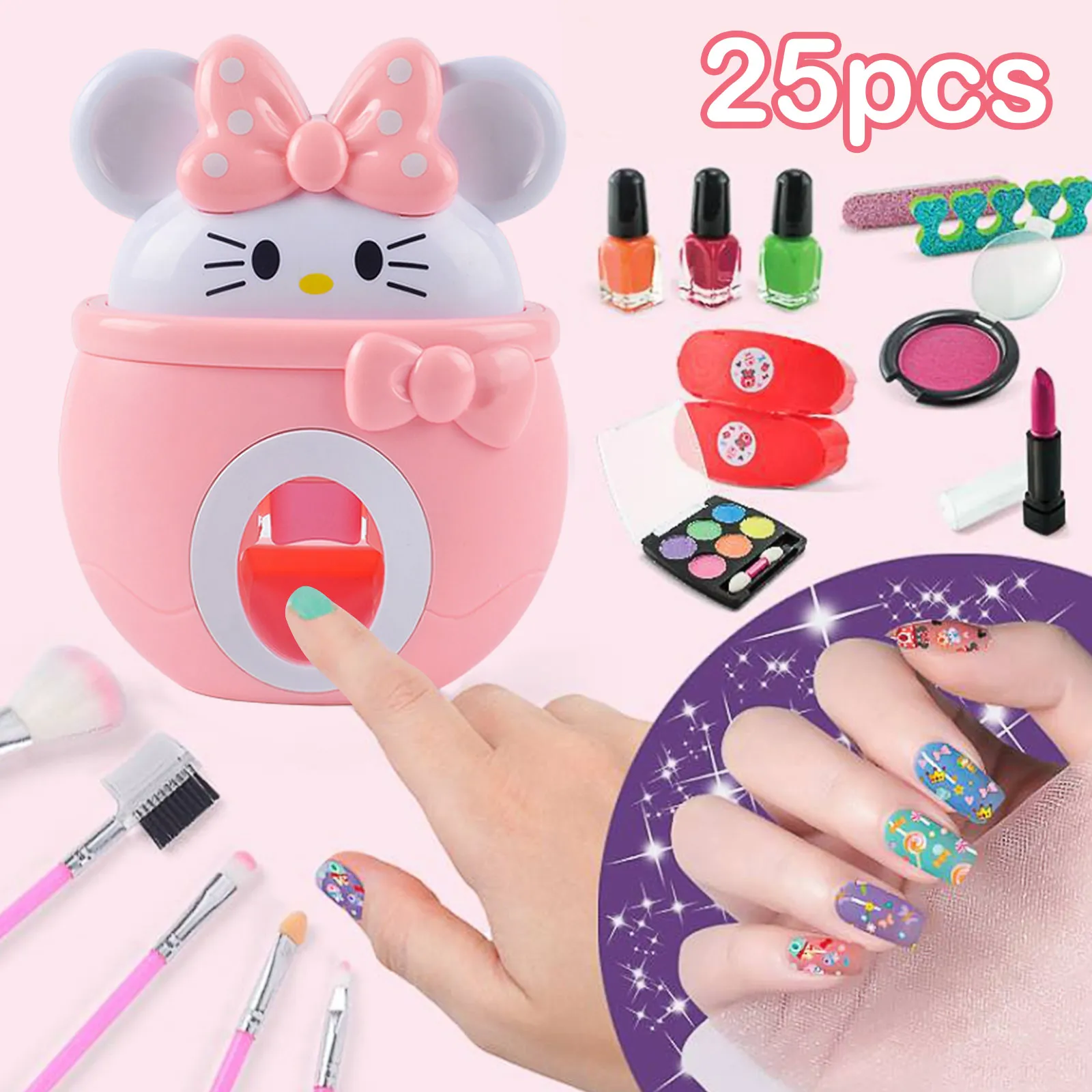 

Kids Makeup Kit Eyeshadow Lipstick Foundation Nail Art Machine Nail Polish Cosmetic Bag Pretend Play Toys Set Gift for Girls