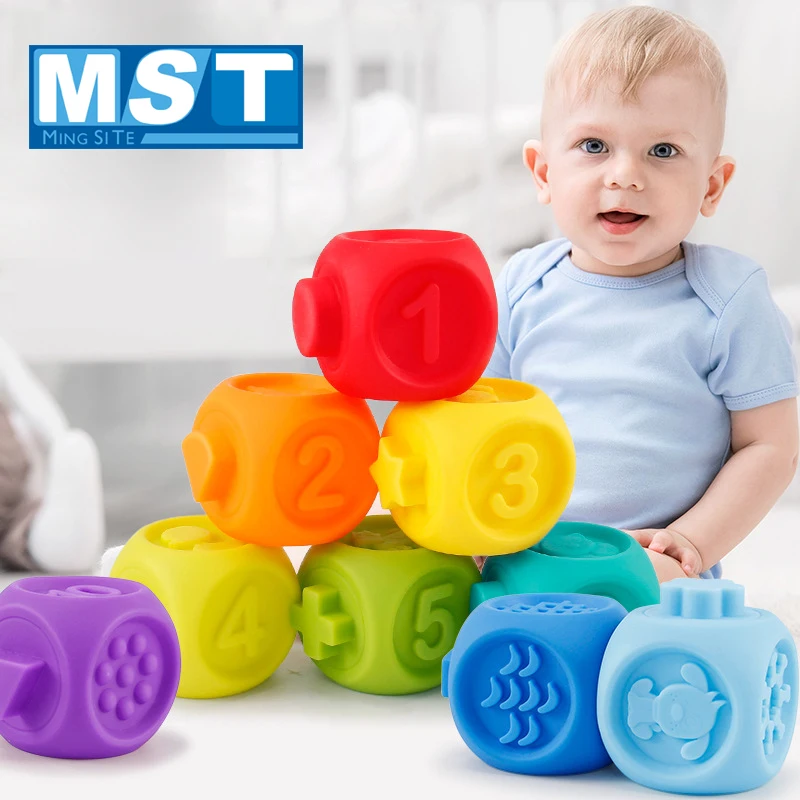 

10 шт. детские игрушки развивающие мягкие резиновые строительные блоки массажные сжимаемые Игрушки для ванны Детские ручные 3D подвесные шарики для малышей