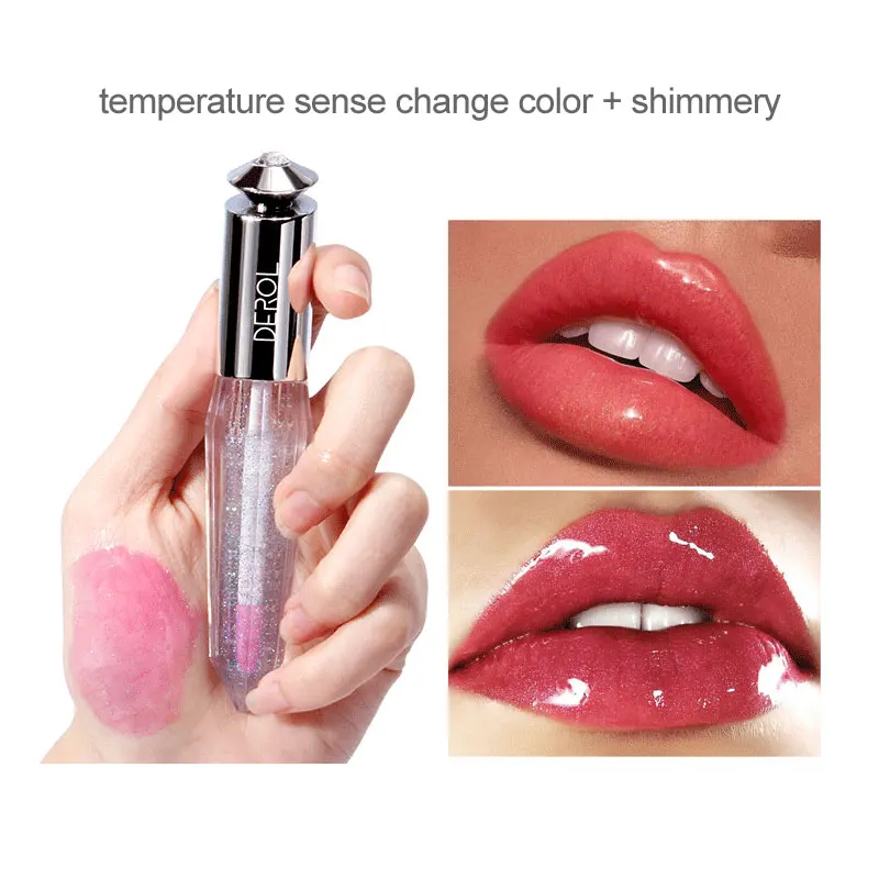 

Derol Brand stardust color changing lip glaze temperature sense change color shimmery moist and repair lip golss beauty makeup