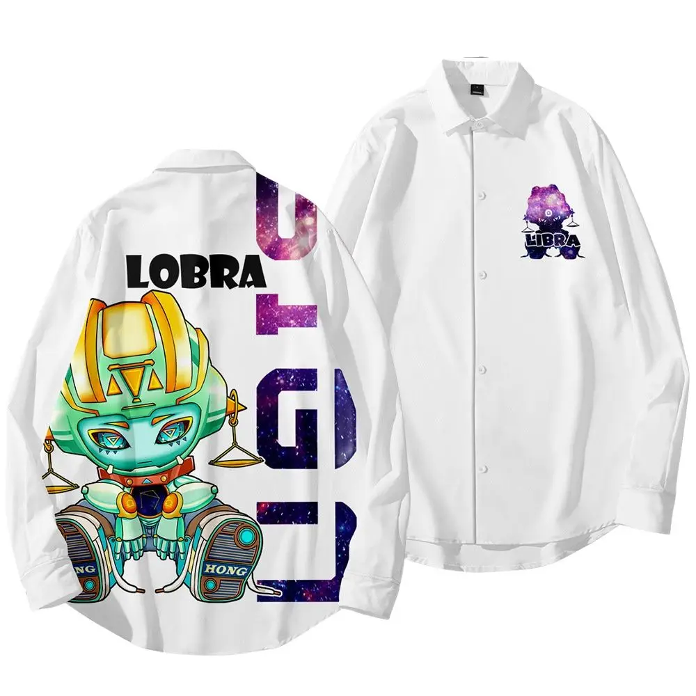 

Men Casual Loose Hip Hop Streetwear White Libra Print Shirts 2021 Spring Autumn Long Sleeve Shirt Oversize 6XL