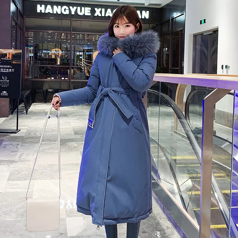 Korean Style Women's Winter Jacket New Wool Liner Solid Thick Long Parkas Woman  Hooded With Fur Collar Slim Female Outwear