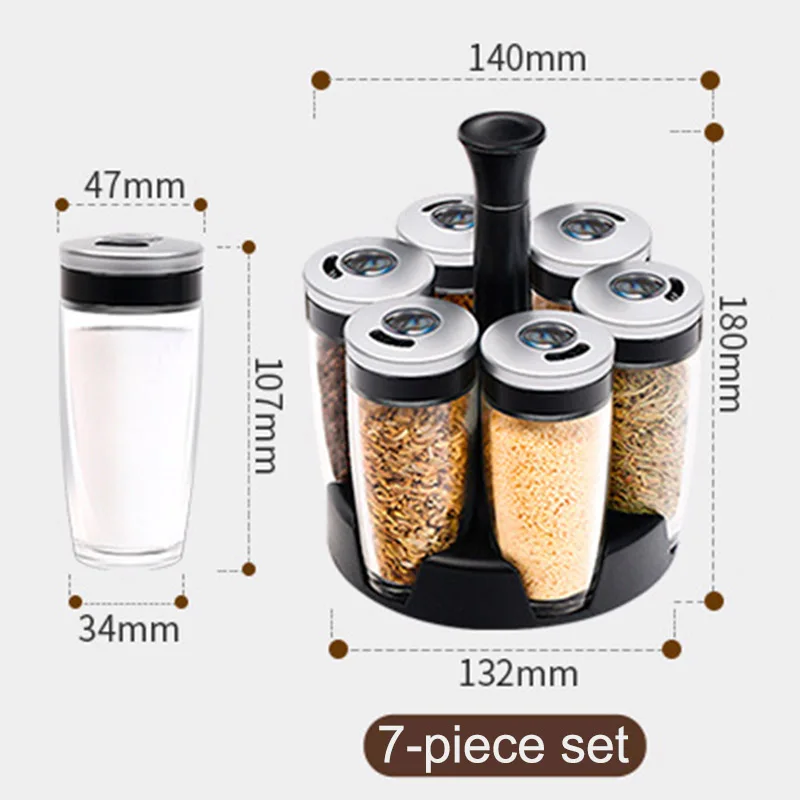 

7Pcs/Set Lead-free Glass Seasoning Bottle Kit Rotating Seasoning Oil Tank Kitchen Supplies L9