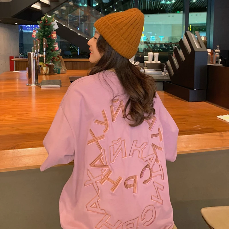 Футболка женская в американском ретро стиле с коротким рукавом свободная модная