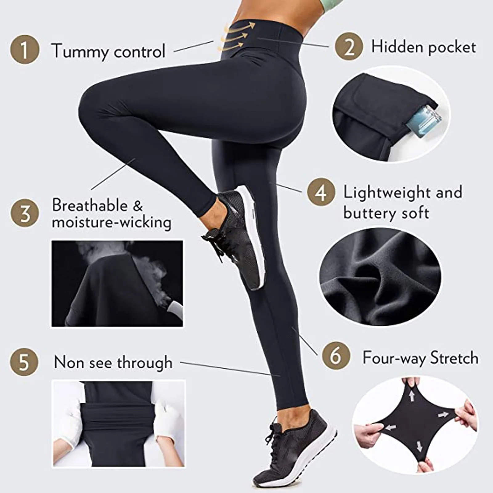 

Women's Elastic Cropped Trousers Yoga Pants Pants With Inner Pockets High Waist Workout Leggings mujer Soft And Comfortable
