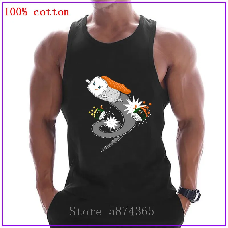 Майка с принтом суши в стиле Харадзюку мужские топы без рукавов для отдыха одежда