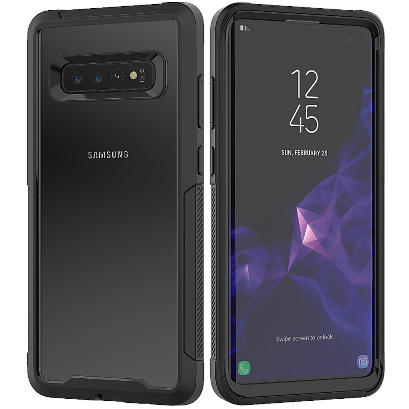 2 в 1 жесткий чехол для телефона для samsung Galaxy S10 Чехол Мягкий ТПУ бампер 360 Защитный чехол для Galaxy S10 Capa Funda чехол - Цвет: Черный