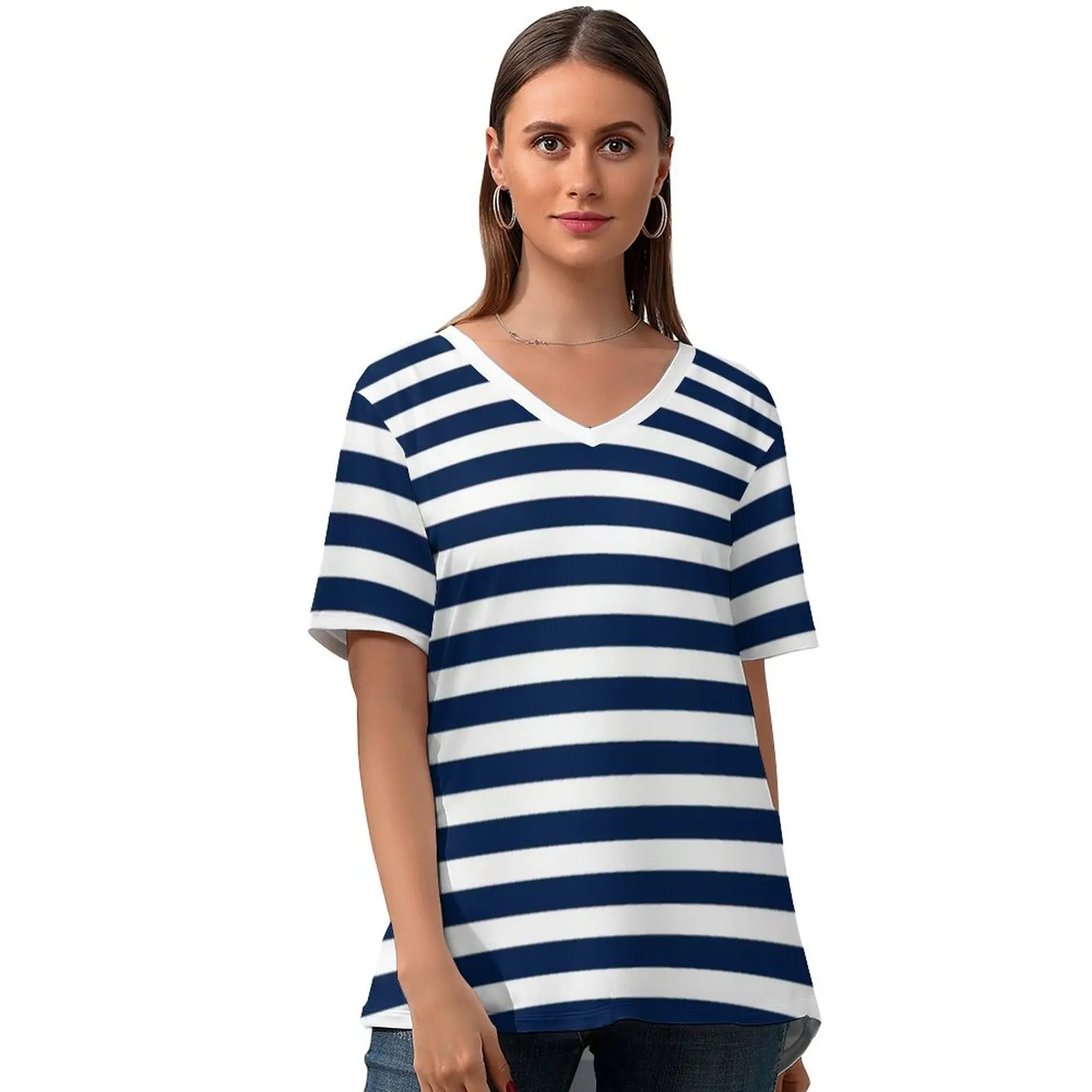 

Line Tee Shirt Trendy Print Woman T Shirt V Neck Short Sleeve Street Style Tshirt Plus Size