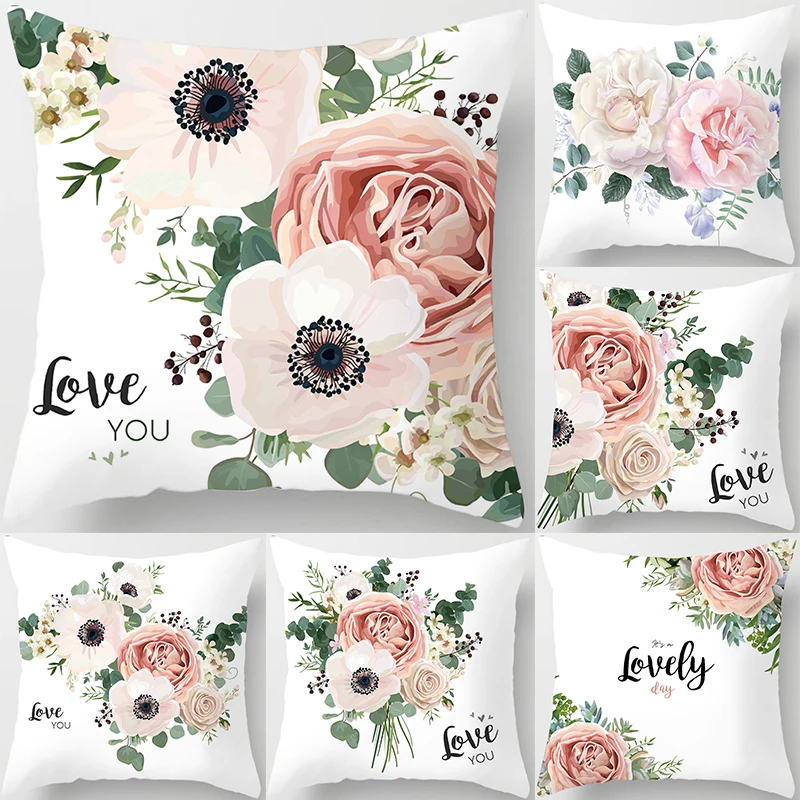 

Nordic Style Home Decor Rose Flower Pillow Case Home Cushion Throw Cover Pillowcase Living Room Sofa 45*45 cm almofada T160