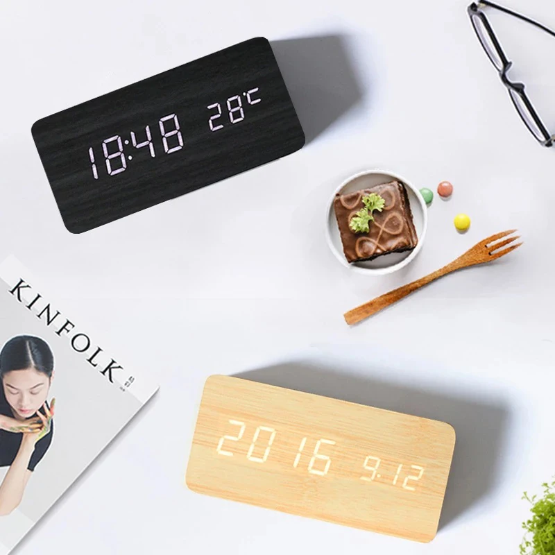 Светодиодные деревянные часы-будильник настольные часы с питанием от USB/AAA
