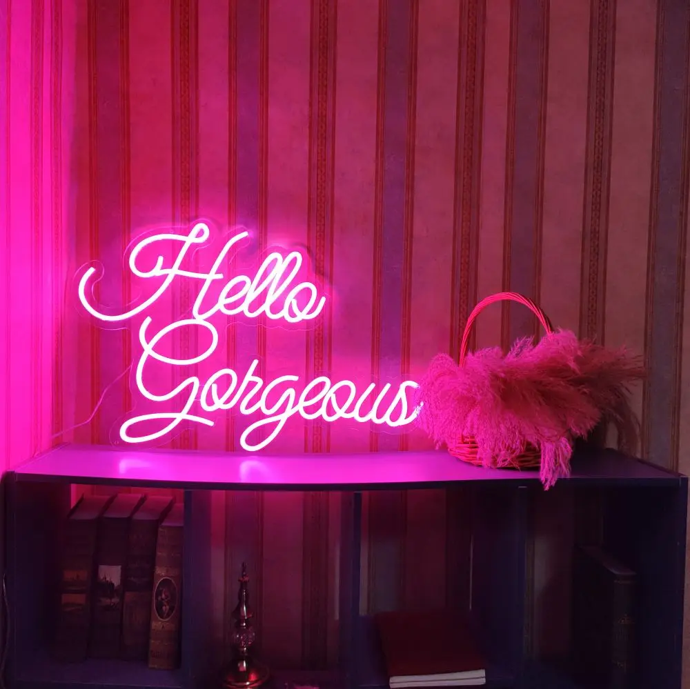 Светодиодный неоновый знак "Привет, красотка" на заказ, розовый, для освещения спальни, свадебной вечеринки, комнаты в доме, декора стен. Игра Among US включена.