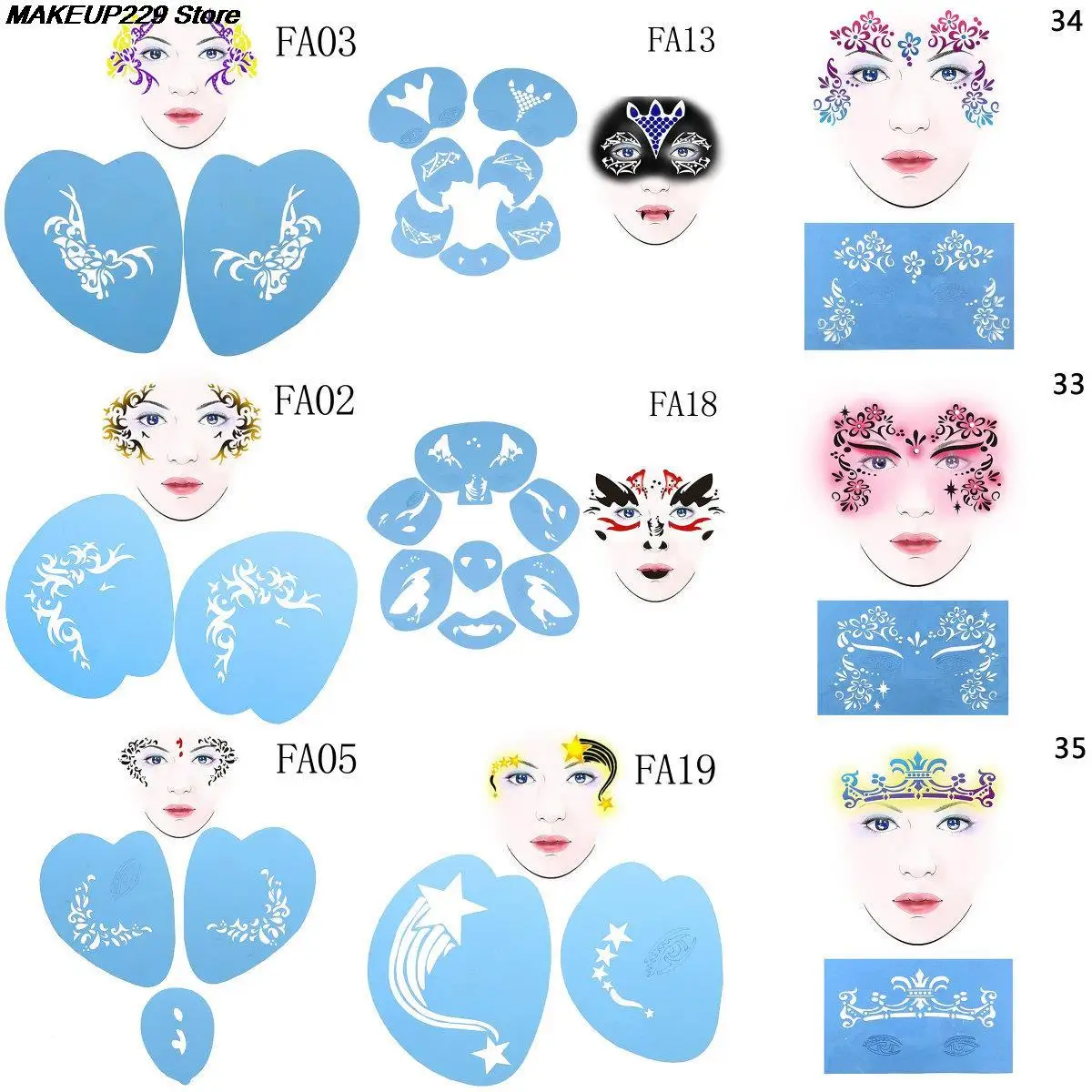 DIY Reusable Soft Face Body Paint Airbrush Glitter Tattoo Stencil Facial Makeup Template Drawing Tattoo Body Painting