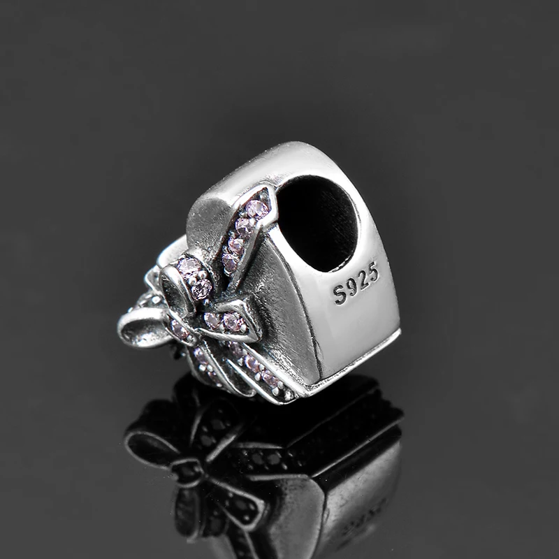 100% Стерлинговое Серебро 925 пробы как розовый CZ Подарочная коробка с бантом