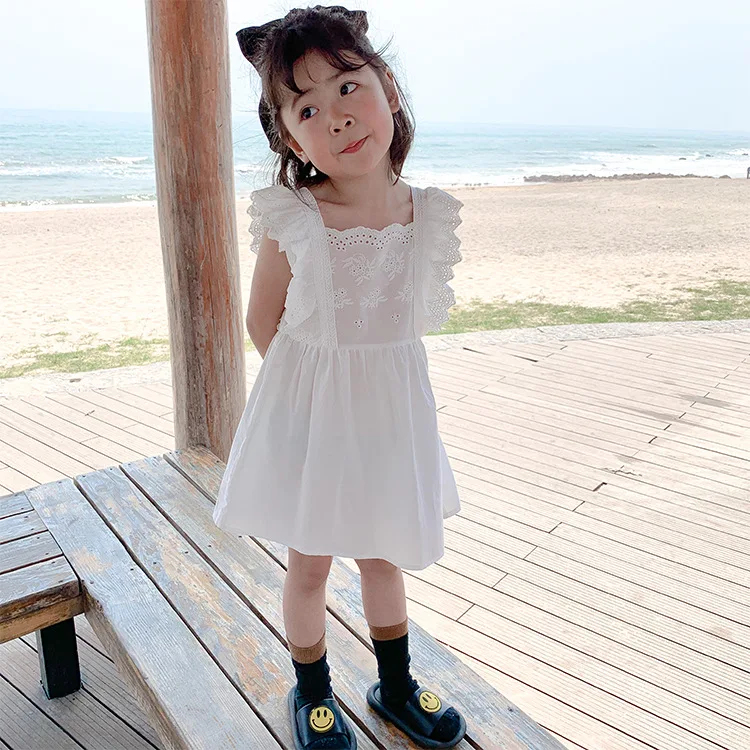 

Новинка лета 2020, кружевное платье для девочек, детское платье принцессы, платье на бретельках, белое платье для фото