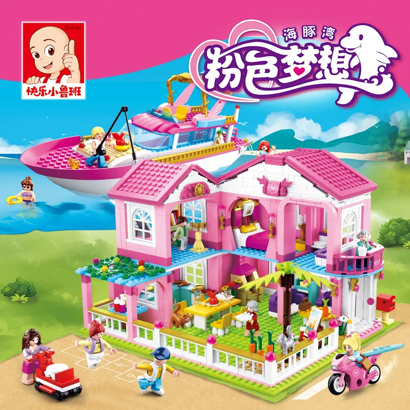 Sluban 0721 серия Розовая мечта сад вилла лодка фигурки DIY строительные блоки кирпичи Enligten игрушка для детей девочек подарок на день рождения
