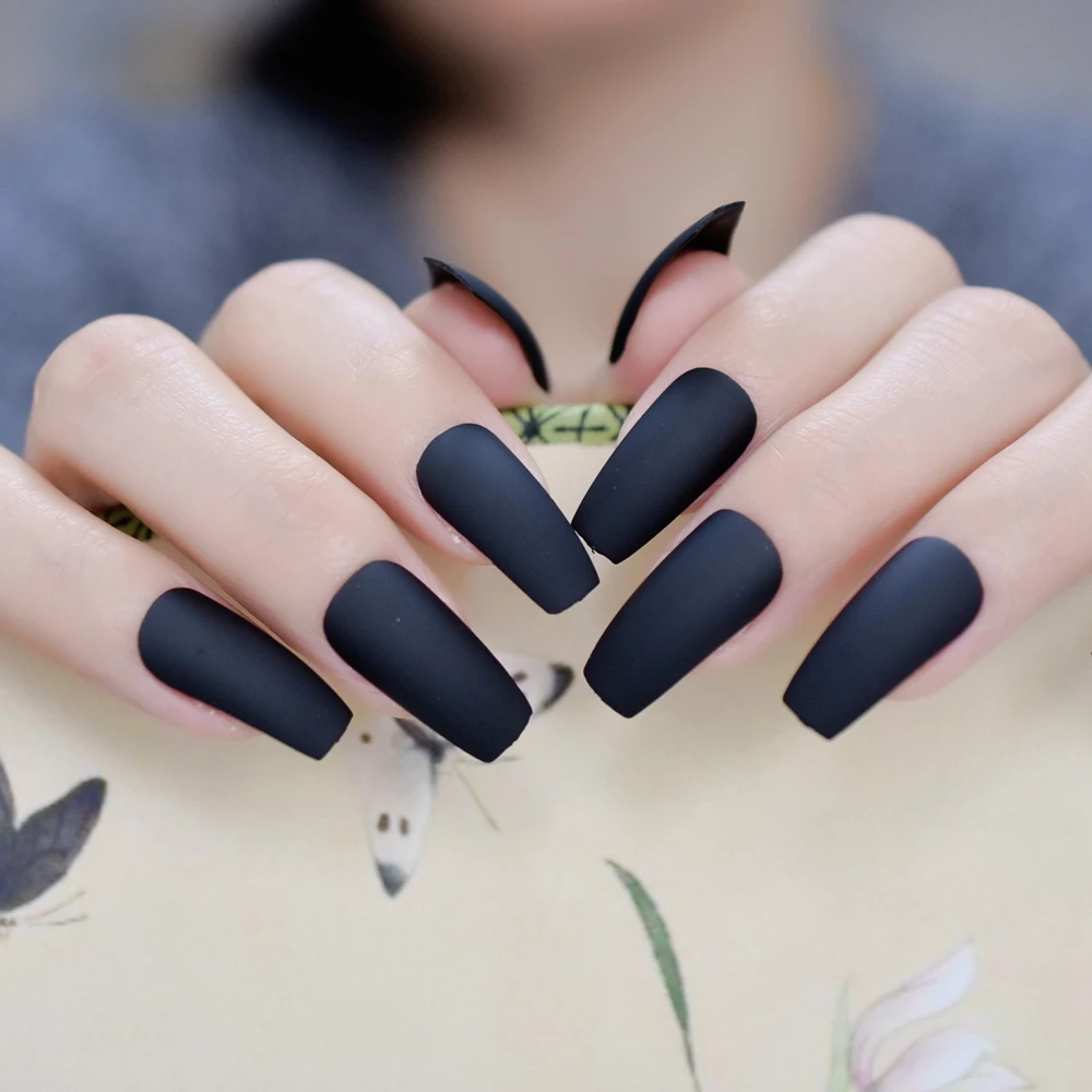 L5113 Матовые квадратные поддельные ногти средней длины французский Moo Nail Серебряный металлик ABS ногти 24 шт - Цвет: L5113