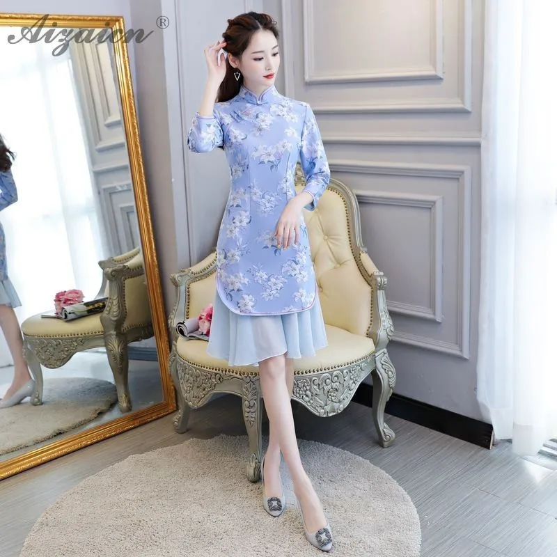 Высококлассное жаккардовое переплетение Cheongsam китайское модное китайское традиционное платье Qi Pao Восточный стиль платья с вышивкой Qipao зима