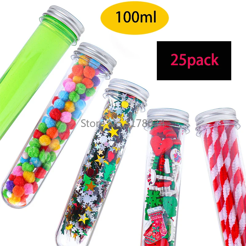 

25Pcs 40ML Plastic Clear Test Tube With Cover Multi-Purpose Storage Bottle for USB Cable Favors Candy Christmas Birthday Gifts