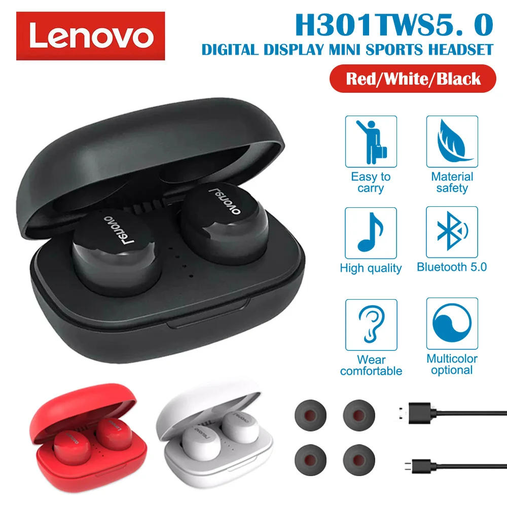

Original Lenovo H301 TWS Wireless Bluetooth Headphones Mini Control Touch Sport Headphones With Microphone
