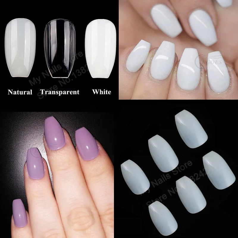 500Pcs/Bag Short Coffin Nails Full Cover Ballerina Fake Nails Art Square Ballet Shape False Nail Art Tips DIY Fingernails