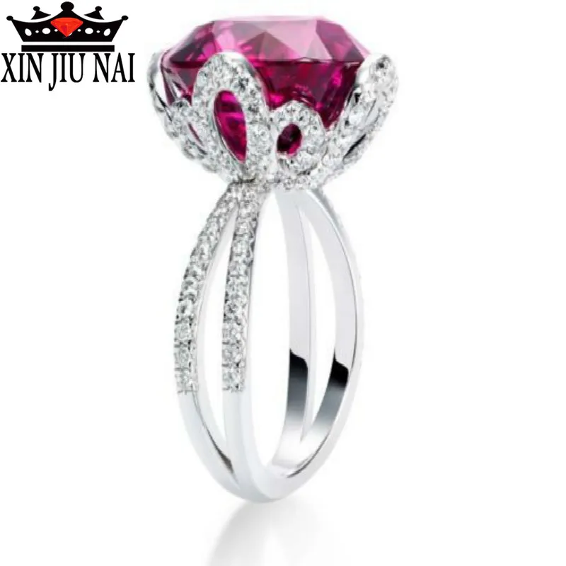 Женское кольцо из стерлингового серебра 925 пробы с розовым красным круглым