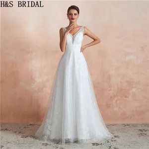 H&S BRIDAL boho Lace Wedding Dress 2020 V Back Wedding Gown A-line White Wedding Dresses With Pearls vestido de noiva