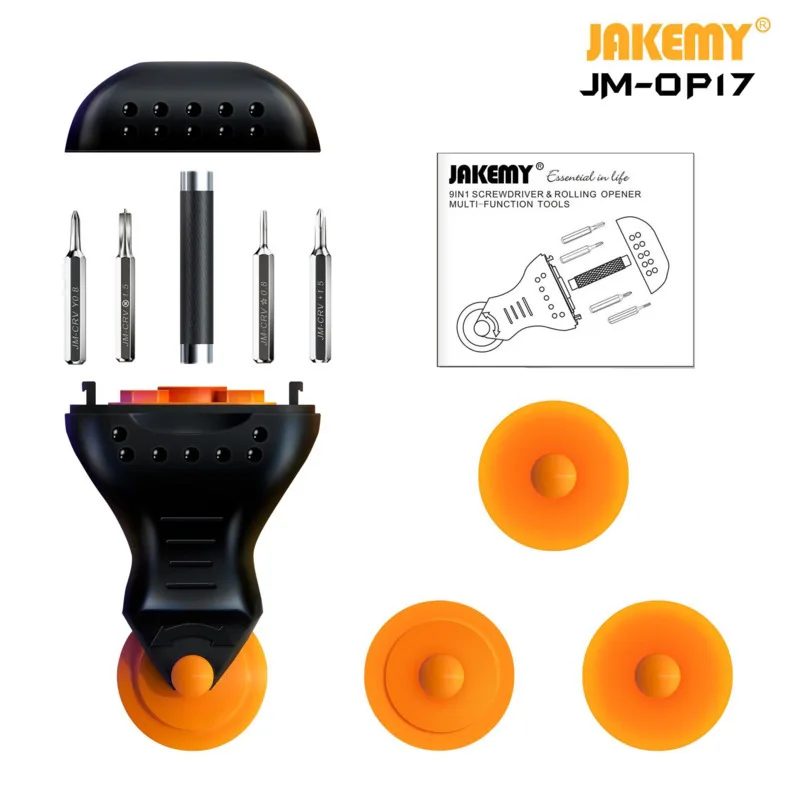 JAKEMY JM-OP17 9 в 1 Многофункциональная портативная мини-отвертка со сменным роликом DIY инструмент для телефона для разборки планшета