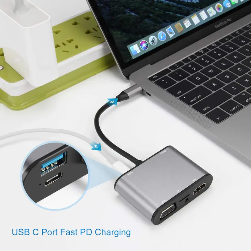 Usb C Hub To Hdmi Vga Adapter - 8 In 1 Docking Station With 4K 3.0 2 2.0 Micro-Sd 3.5Mm Audio Jacket | Компьютеры и офис