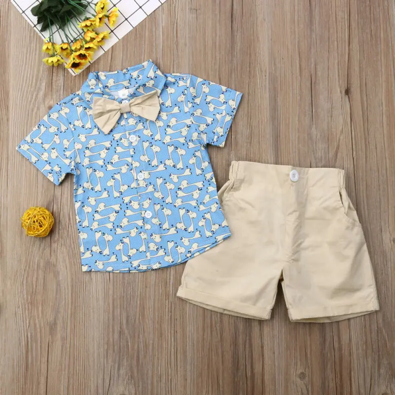 1-6Y Kids Baby Boy Summer Suit Wedding Gentleman Clothes Sets Dinosaur T-Shirt Shorts Outfits 2pcs |