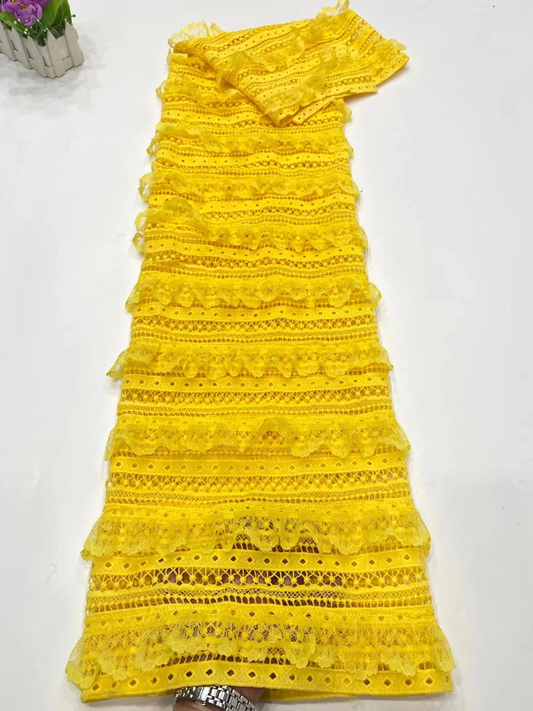 

2021, Новое поступление, африканская кружевная ткань из гипюра с французским кружевом, 5 ярдов, Водорастворимая кружевная ткань для женского п...