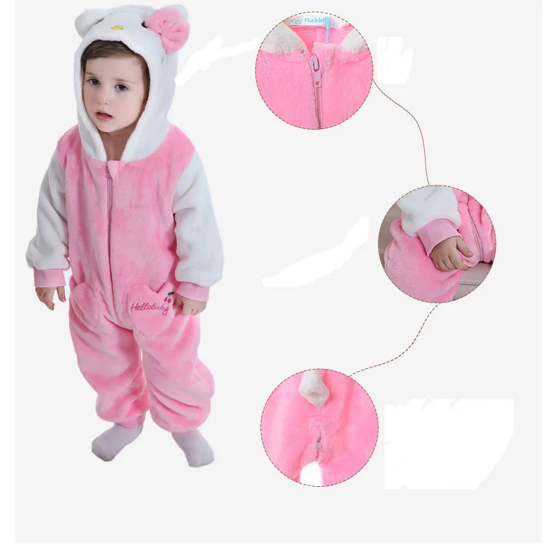 Pink KT Детская осенняя одежда для мальчиков и девочек; комбинезоны с животными; комбинезон для малышей; домашний костюм мультфильм зимняя Пижама; костюм на Хэллоуин; комбинезон - Цвет: Pink KT